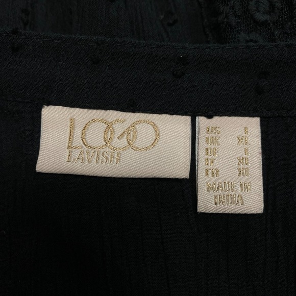 Logo Black Top Blouse Button Front Women Large Emo Gothic Mourn Pintucked Pocket - Picture 8 of 10